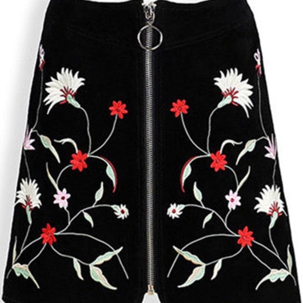 NWOT Zara Suede Embroidered Mini Skirt